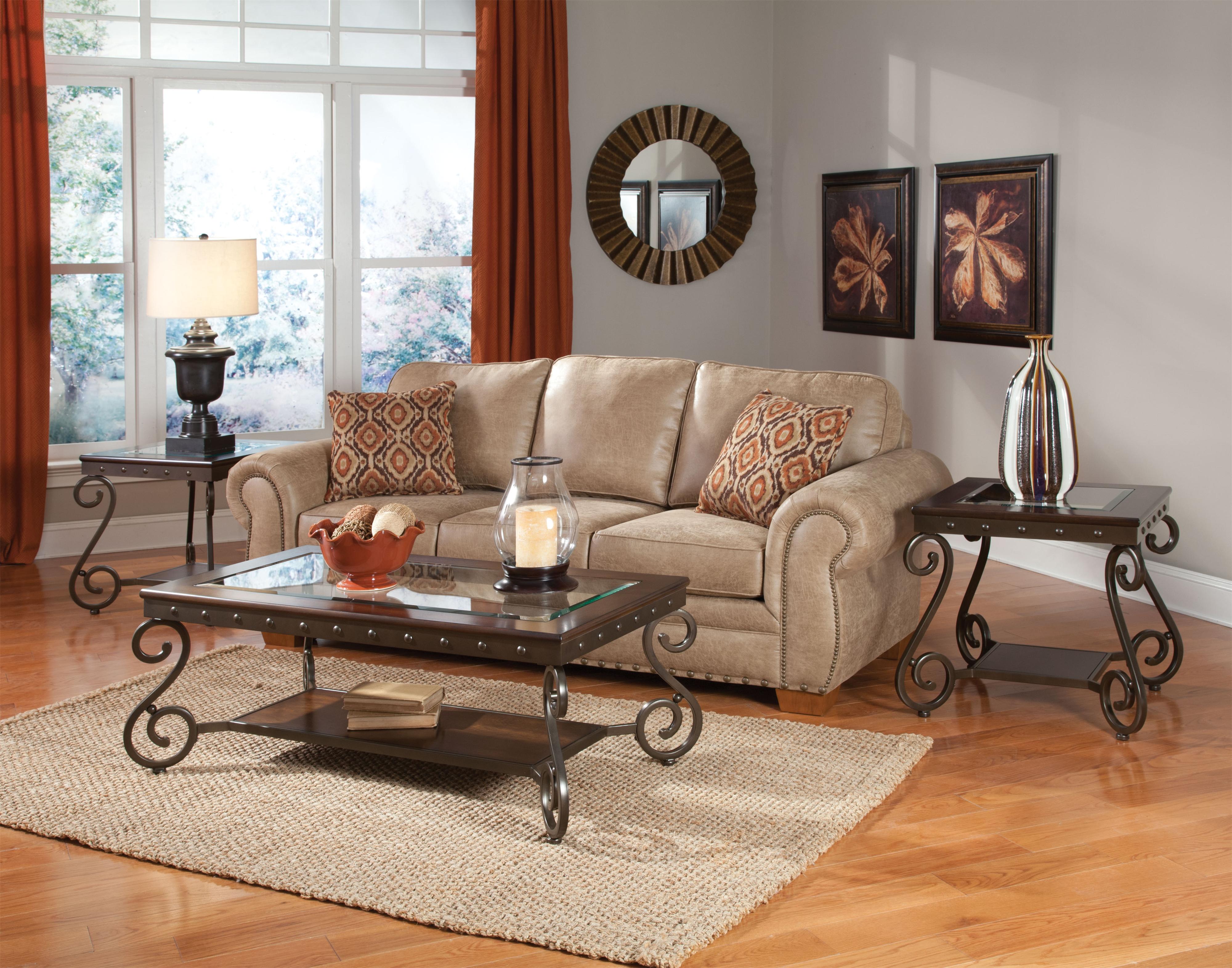 Standard Furniture Saratoga Cocktail Table and 2 End Tables Set with Shelf and Vintage Ironwork